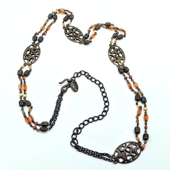 Vintage Matte Bronzed Oval Filigree Metal Beaded Belt - Picture 1 of 4